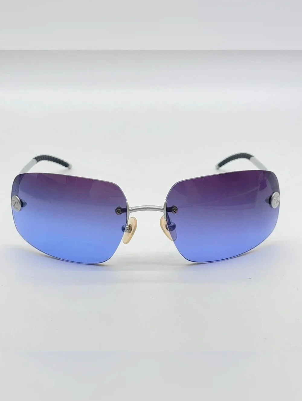 CHANEL Y2K Rimless Blue Gradient Rhinestone CC Mark Sunglasses Wbox